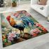 Proud rooster in a radiant spring garden area rugs carpet