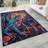 Psychedelic colorful frog on the forest floor area rugs carpet