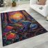 Psychedelic colorful frog on the forest floor area rugs carpet