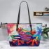 Psychedelic cute frog colorful vibrant trippy oil painting leaather tote bag