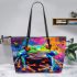 Psychedelic cute frog colorful vibrant trippy oil painting leaather tote bag