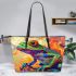 Psychedelic cute frog colorful vibrant trippy oil painting leaather tote bag