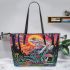 Psychedelic frog in the style of colorful cartoon leaather tote bag