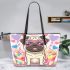 Pug puppy with pink heart sunglasses leather tote bag