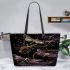 Purple and gold dragonflies leather tote bag