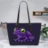 Purple frog with bright green eyes leaather tote bag