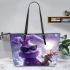 purple grinchy with black sunglass and dancing rabbit Reindeer Leather Tote Bag