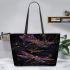 Realistic dragonflies in purple and gold colors leather tote bag