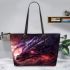 Red eyes dragon with dream cathcer leather tote bag