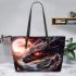 Red eyes dragon with dream cathcer leather tote bag