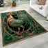 Rooster against celtic jade background illustration area rugs carpet