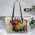 Rooster chicken smile with dream catcher leather tote bag