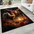 Rooster enjoying a harvest feast under firelight illustration area rugs carpet