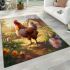 Rooster in a colorful flower field at sunset area rugs carpet