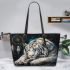 Sad white tiger with dream catcher leather tote bag