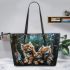 Scottish cats and dream catcher leather tote bag
