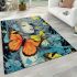 Serene woman surrounded by butterflies and flowers area rugs carpet