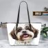 Shih tzu dog clipart illustration leather tote bag