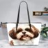 Shih tzu dog clipart illustration leather tote bag