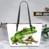 Simple cartoon frog clipart leaather tote bag