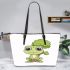 Simple cartoon frog clipart leaather tote bag