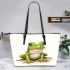 Simple cartoon frog clipart leaather tote bag