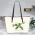 Simple cute green frog jumping leaather tote bag