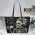 Skeleton king smile and drink coffee and dream catcher leather tote bag