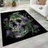 Skull with green frog on top and purple thistle flowers growing area rugs carpet