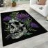 Skull with green frog on top and purple thistle flowers growing area rugs carpet