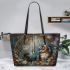 Spring and cats with dream catcher leather tote bag