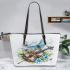 spring Dragonflies Dancing to the Tune of Violin Leather Tote Bag