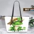 St p entity with clover cute frog wearing hat leaather tote bag