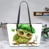 St patricks day cute baby owl with beret leather tote bag