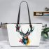 Stag design in the style of white background leather totee bag