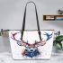 Stag head colorful ink painting leather totee bag