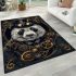 Steampunk panda with top hat and monocle holding golden gears area rugs carpet