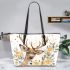 Stunning beautiful deer with yellow roses painted leather totee bag