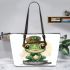 T patrick's day cute cartoon frog with leaather tote bag