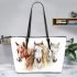 Three horses in watercolor style leather tote bag