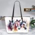Three horses watercolor style leather tote bag