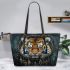 Tiger smile with dream catcher leather tote bag