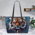 Tiger smile with dream catcher leather tote bag