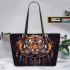 Tiger smile with dream catcher leather tote bag