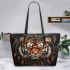 Tiger smile with dream catcher leather tote bag