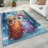 Two cute owls in love beautiful snow forest area rugs carpet