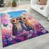 Two cute owls in love colorful butterflies flying area rugs carpet