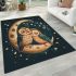 Two cute owls in love sitting on the crescent moon area rugs carpet