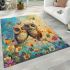 Two cute owls sitting on flowers area rugs carpet