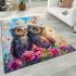 Two cute owls sitting on flowers area rugs carpet